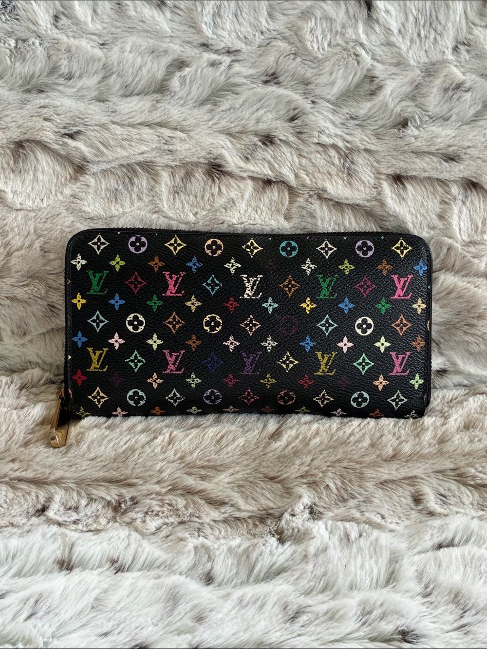 Louis Vuitton Wallet Murakami Multicolore on Black Zippy Long Wallet